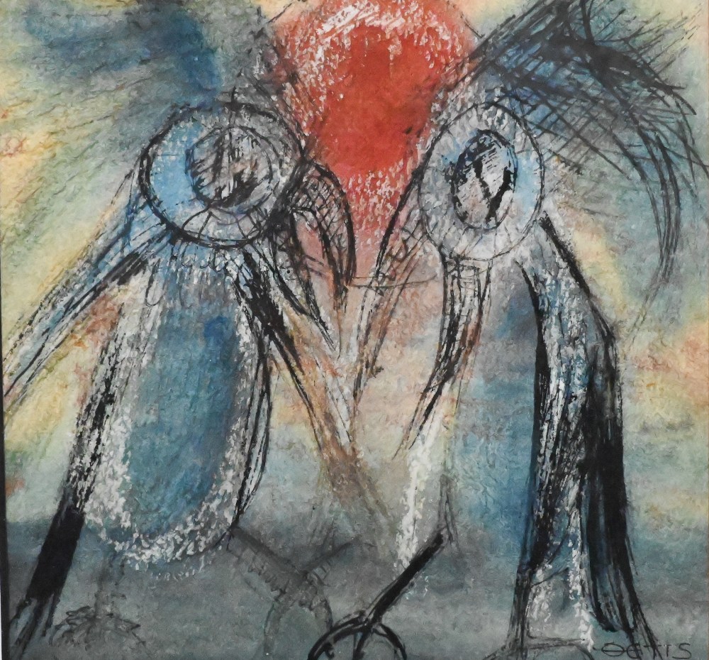 Thetis Blacker (1927-2006) - 'Blind beggar and birdsong', watercolour, signed and dated 1958, 28 x - Image 7 of 9