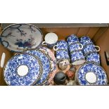 A Victorian Coalport china part tea service printed with blue and white prunus blossom, to/w a