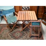 Two green canvas seat director's chairs to/with a folding slatted table and chair (4)