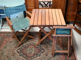 Two green canvas seat director's chairs to/with a folding slatted table and chair (4)