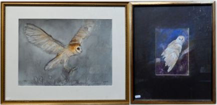 Ferelith Molteno - Barn owl hunting, watercolour, 20 x 14 cm and Kate Wyatt - print 'Ostrid' (2)