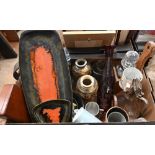 Various ceramics, glass and metalware to/w an antique pine violin case (unfitted) and an ep tray