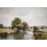 Valerie Batchelor - 'The River Avon, Amesbury', watercolour, signed, 28.5 x 42 cm