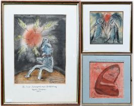 Thetis Blacker (1927-2006) - 'Blind beggar and birdsong', watercolour, signed and dated 1958, 28 x