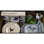 A boxed Wedgwood Susie Cooper Design 'Blue Anemone' coffee set (1 saucer a/f), to/w a Villeroy &