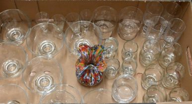 A quantity of decorative and useful glassware including cut and other drinking glasses, millefiore