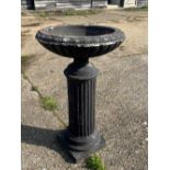 A weathered regency style column birdbath/planter, composite and a/f