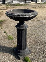 A weathered regency style column birdbath/planter, composite and a/f