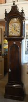 A 19th century oak eight-day longcase clock, the brass dial with silvered chapter ring, subsidiary