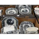 A Spanish monochrome-printed pottery dinner service (2 boxes)