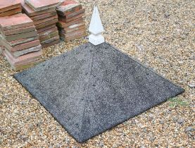 A pitched felt covered dovecote roof with painted finial, 90 x 90 x 60 cm high