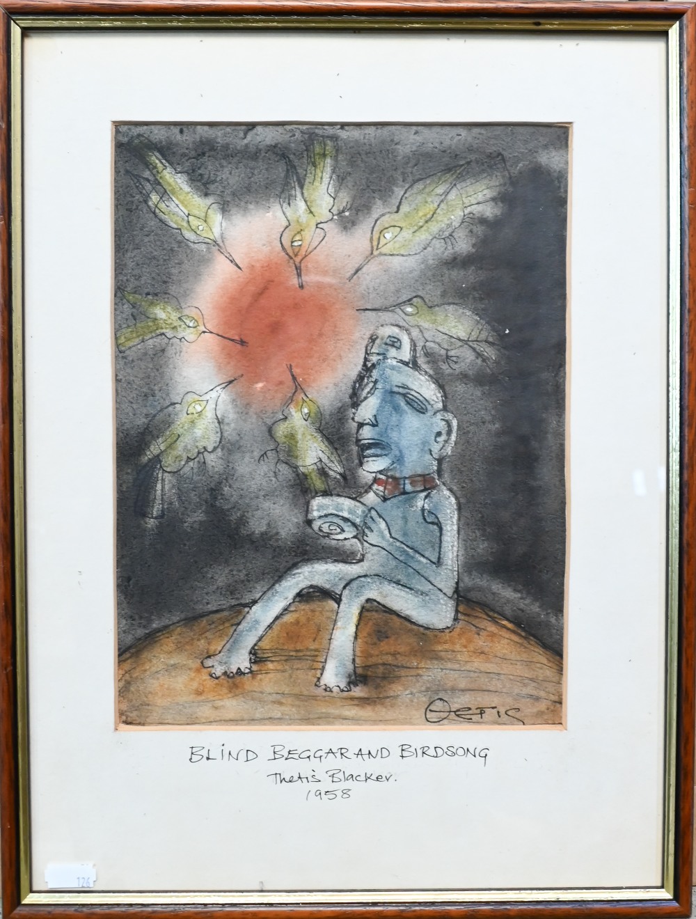 Thetis Blacker (1927-2006) - 'Blind beggar and birdsong', watercolour, signed and dated 1958, 28 x - Image 2 of 9