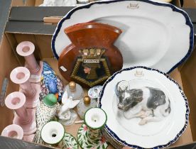 A Booths Royal Semi Porcelain blue-rimmed meat dish and fourteen dinner plates printed with crest