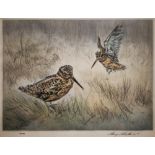 After Henry Wilkinson - 'Woodcock', coloured etching, limited edition numbered 104/150, pencil