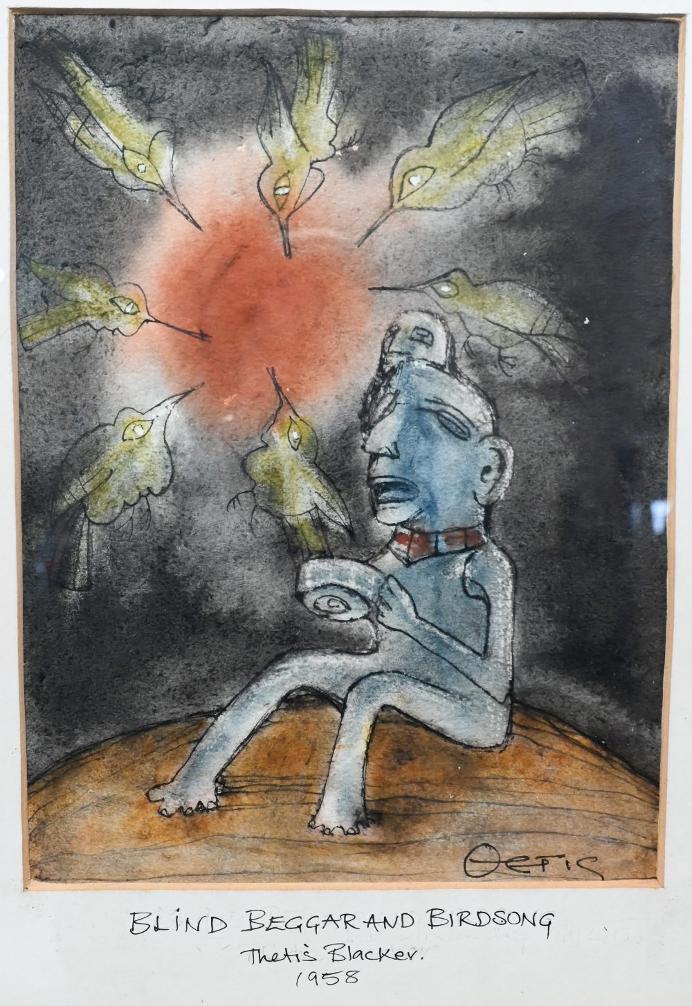 Thetis Blacker (1927-2006) - 'Blind beggar and birdsong', watercolour, signed and dated 1958, 28 x - Image 3 of 9