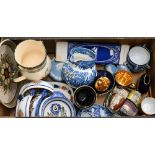 Various Quimper pottery to/w Wedgwood Jasper eggs and sweet-dish and cover, and other ceramics (box)