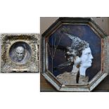 Elizabeth Macfarlane - A collage portrait profile study, 48 x 44 cm to/w a three-dimensional study