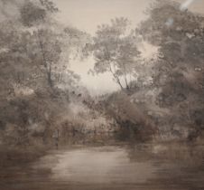 Wim Kortland - 'Woori Yallock Creek Victoria, Australia', monochrome watercolour, signed, 46.5 x