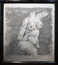 Two framed prints composed of figural doodles depicting Chairman Mao and nude study, 73 x 62 cm (2)