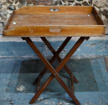 A Victorian galleried butlers tray on folding stand, 81 cm x 56 cm x 85 cm h o/all, a/f