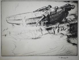 After Edmund Blampied (1886-1966) - Fishermen returning, etching, pencil signed to lower right