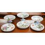 A Victorian china dessert service, comprising three comports and six 23 cm plates and a comport top,