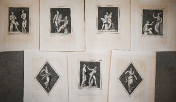 After Camillo Paderni - Seven 18th century book plate engravings of classical figures, 20 x 14 cm (