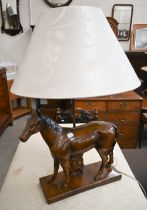 A bronzed ceramic 'horse' table lamp