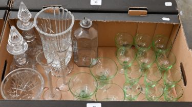 A 19th century glass gin bottle, etched 'Hollands' to/w a pair of small decanters, pair of