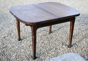 An old oak draw leaf dining table, with two leaves, raised on square tapering legs, 180 cm (max) x