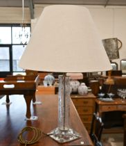 A glass pillar table lamp cut with thistle-design decoration, 58cm