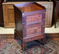 An old mahogany campaign style night stand (converted from a commode), pedestal, 47 cm x 47 cm x
