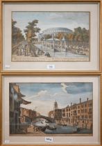 Two hand-coloured engravings - 'A View of the Bridge on the Canal Reggio and the Church of St