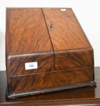 A Victorian walnut stationery box with grained interior, 32 cm wide