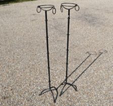 A pair of 17th century style steel tripod game larder pheasant stands (2)