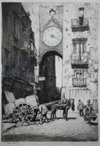 After Lionel Lindsay - 'The Clock, Old Fishmarket, Naples', etching, pencil signed to margin,