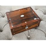 Victorian mother of pearl inlaid rosewood writing box, 30 cm wide