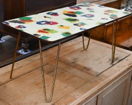 A 1960s Anoretti (Italian) design coffee table with abstract-design melamine top, on detachable