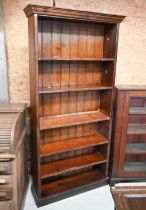 An old stained pine six tier open bookcase, 94 cm x 25 cm x 105 cm h