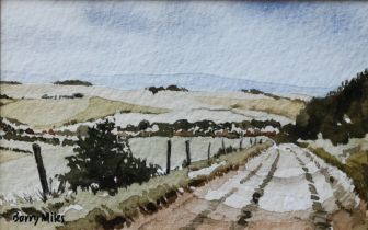 Barry Miles - 'Wylie Village, Wiltshire', miniature watercolour, signed, 5 x 7 cm