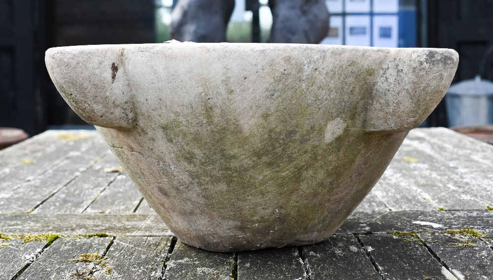An old weathered alabaster mortar, 39 cm dia. - Image 2 of 2