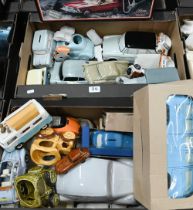 Three boxes of novelty ceramic model vehicles - some boxed - including money boxes, decanters etc (