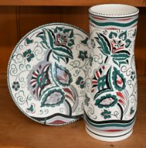 A Poole Pottery vase with Art Deco style floral and foliate painted design signed U Rolfe, 31 cm,