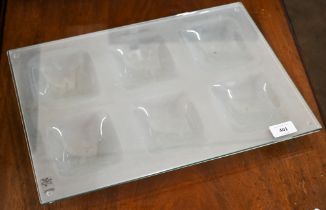 An Italian design Contento frosted glass tray with six integral bowls of clear glass cover, 30.5 x
