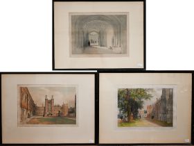 Three Eton College lithographs - 'The School Yard', 'The Long Walk' and 'View from Under the Clock