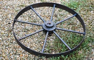 A naturalistic reconstituted two piece cast stone bird bath to/w iron wagon wheel (2)