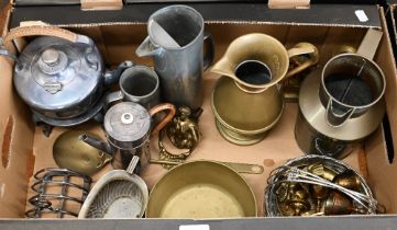 A Viners of Sheffield pewter jug and cup designed by Gerald Benney to/w an Arts & Crafts copper jug,