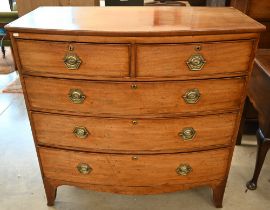 A 19th century mahogany bowfront chest of two short over three long drawers on splayed bracket feet,