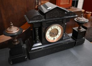 Late 19th/early 20th century slate and marble architectural garnitures  with twin train movement