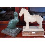 WITHDRAWN - An Art Deco pottery shire-horse, 28 cm long, to/w a green-glazed duck,